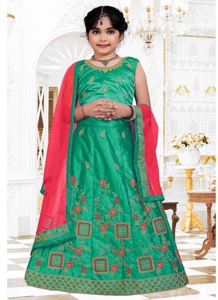 Sea Green Colour Stylish Designer Silk Wedding Wear Kids Lehenga Collection 181